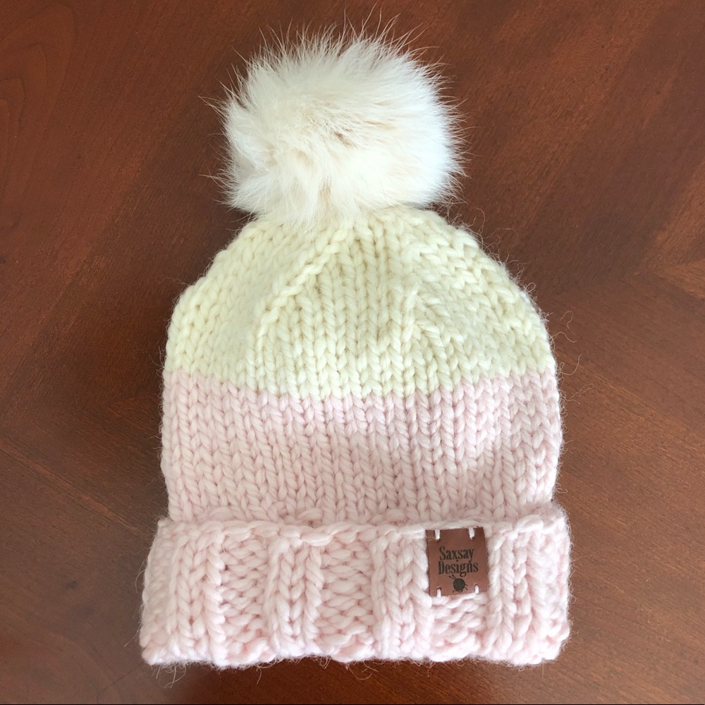 Hand Knitted Alpaca Wool Winter Hat W/ Fur Pompom